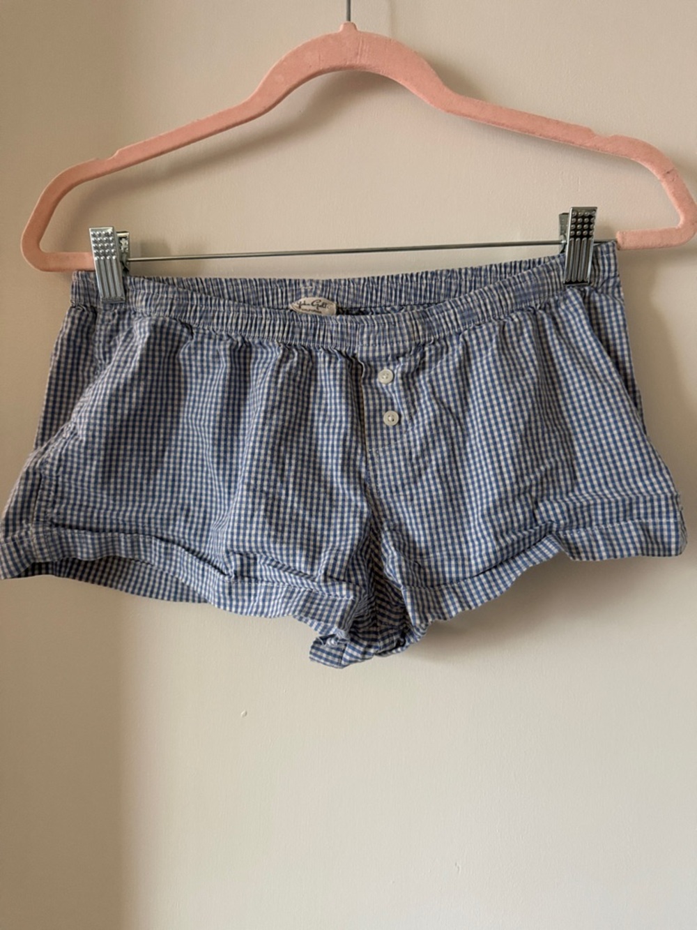 Brandy Melville Blue and White Gingham Elastic Waist Shorts